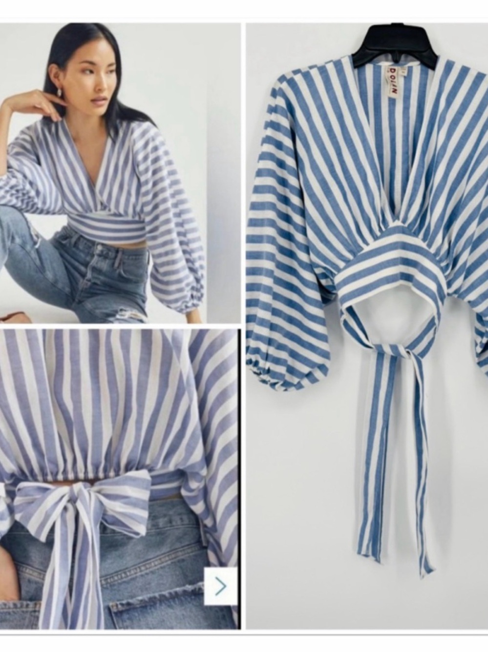 Dolan Striped Blue White Crop Top - Women